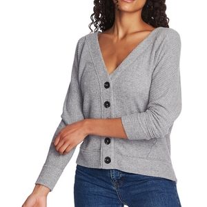 1.STATE Long sleeve Grey V-neck Cardigan Sweater Vest Sweatshirt - size MEDIUM